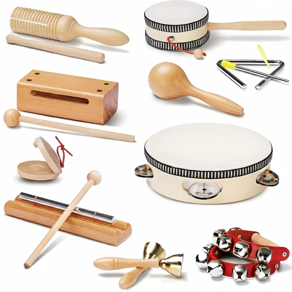 Комплект Монтеcори дървени музикални инструменти (10 инструмента)